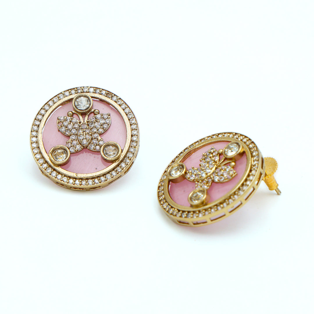 Enamel Floral Stud Earrings - Pink