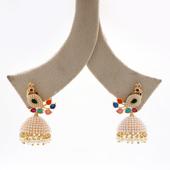Multicolor Peacock Pearl Jhumka