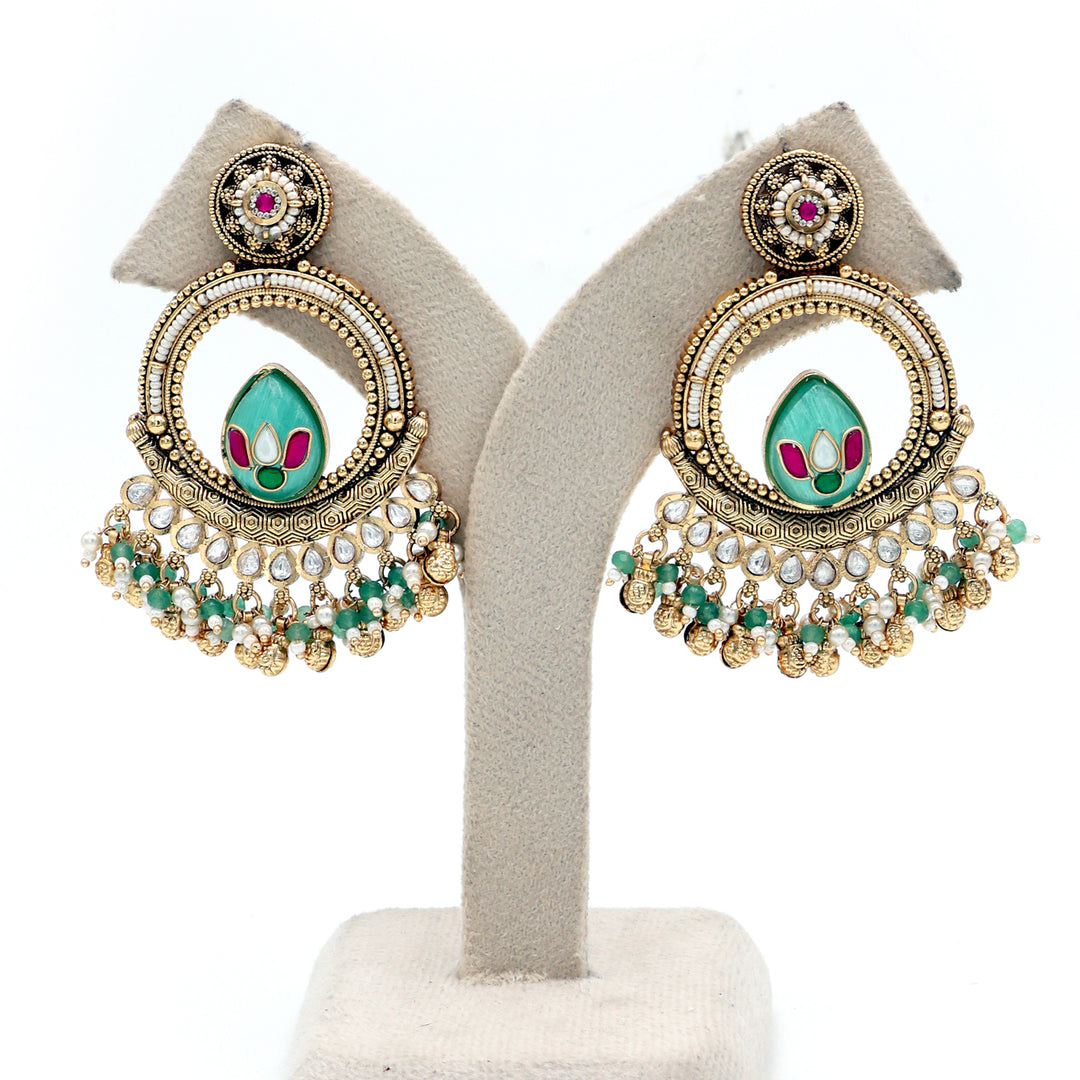 Lotus Charm Kundan Chandbali