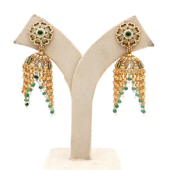 Green Beaded Dome Jhumka Earrings