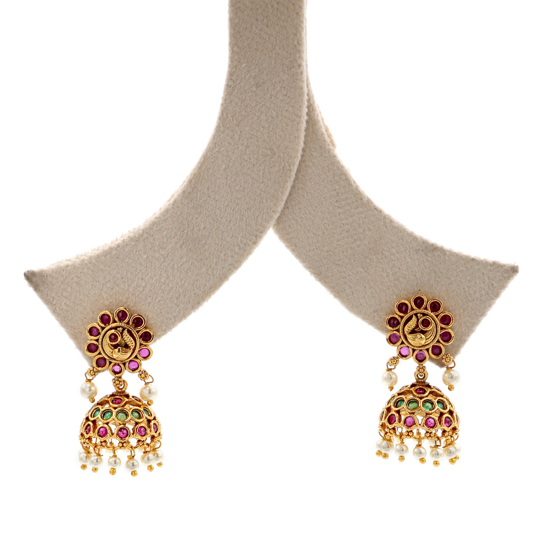 Ruby-Green Traditional Polki Jhumka