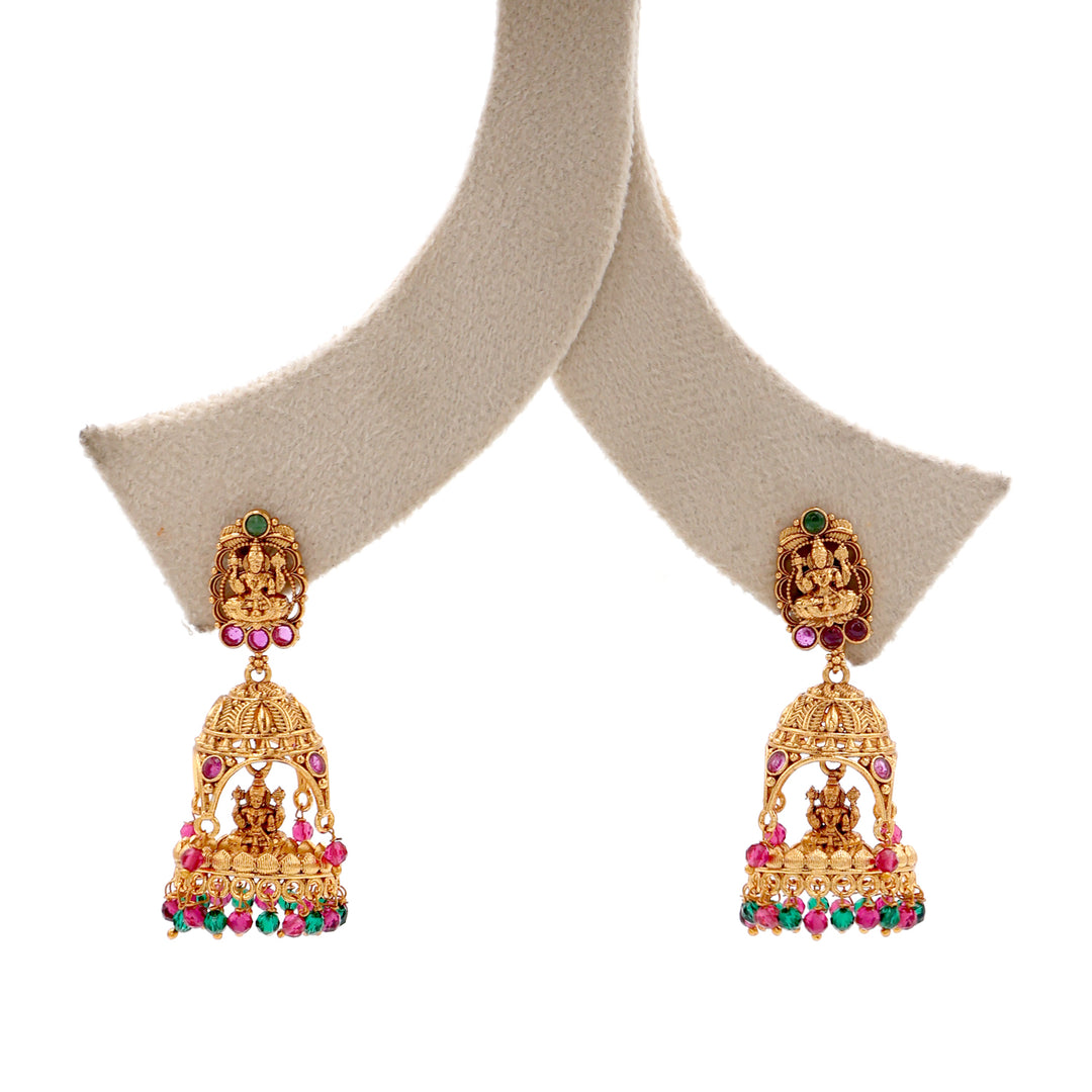Temple Dome Jhumka with Deity Motif