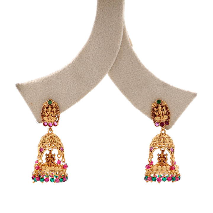 Temple Dome Jhumka with Deity Motif