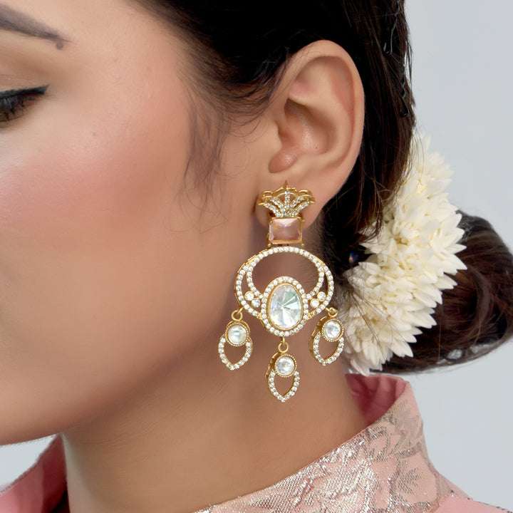 Polki Dangler Earrings with Pear Drop Charms
