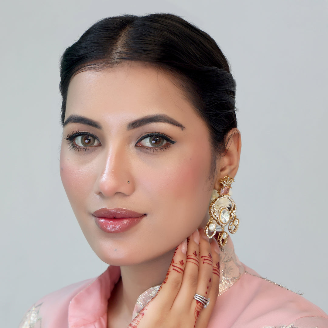 Polki Dangler Earrings with Pear Drop Charms