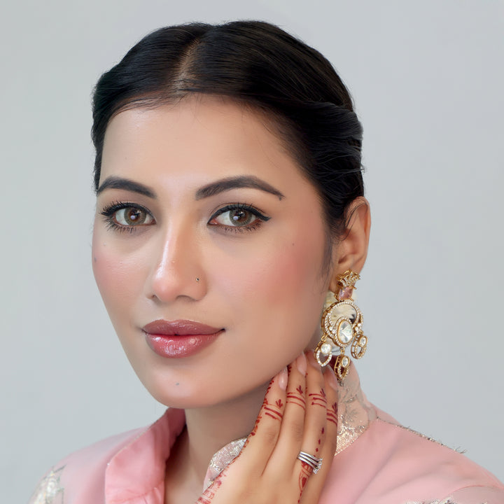 Polki Dangler Earrings with Pear Drop Charms