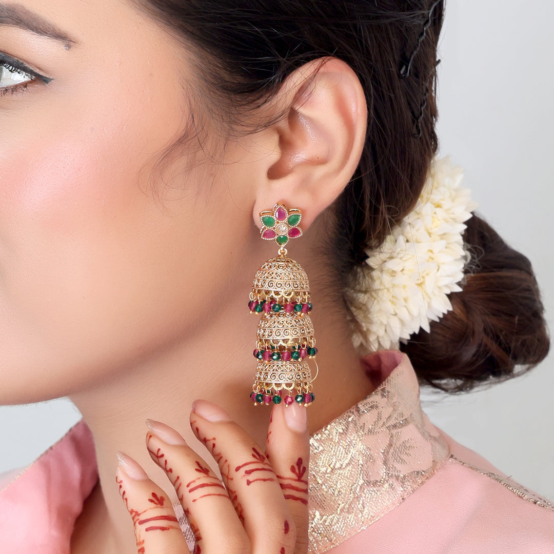 Multicolor Layered Floral Jhumka