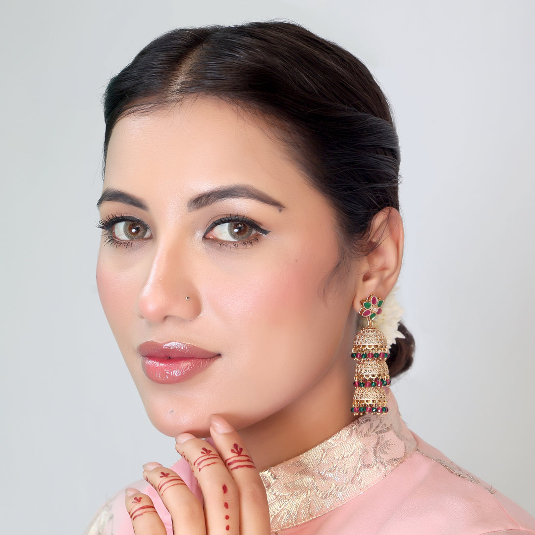 Multicolor Layered Floral Jhumka