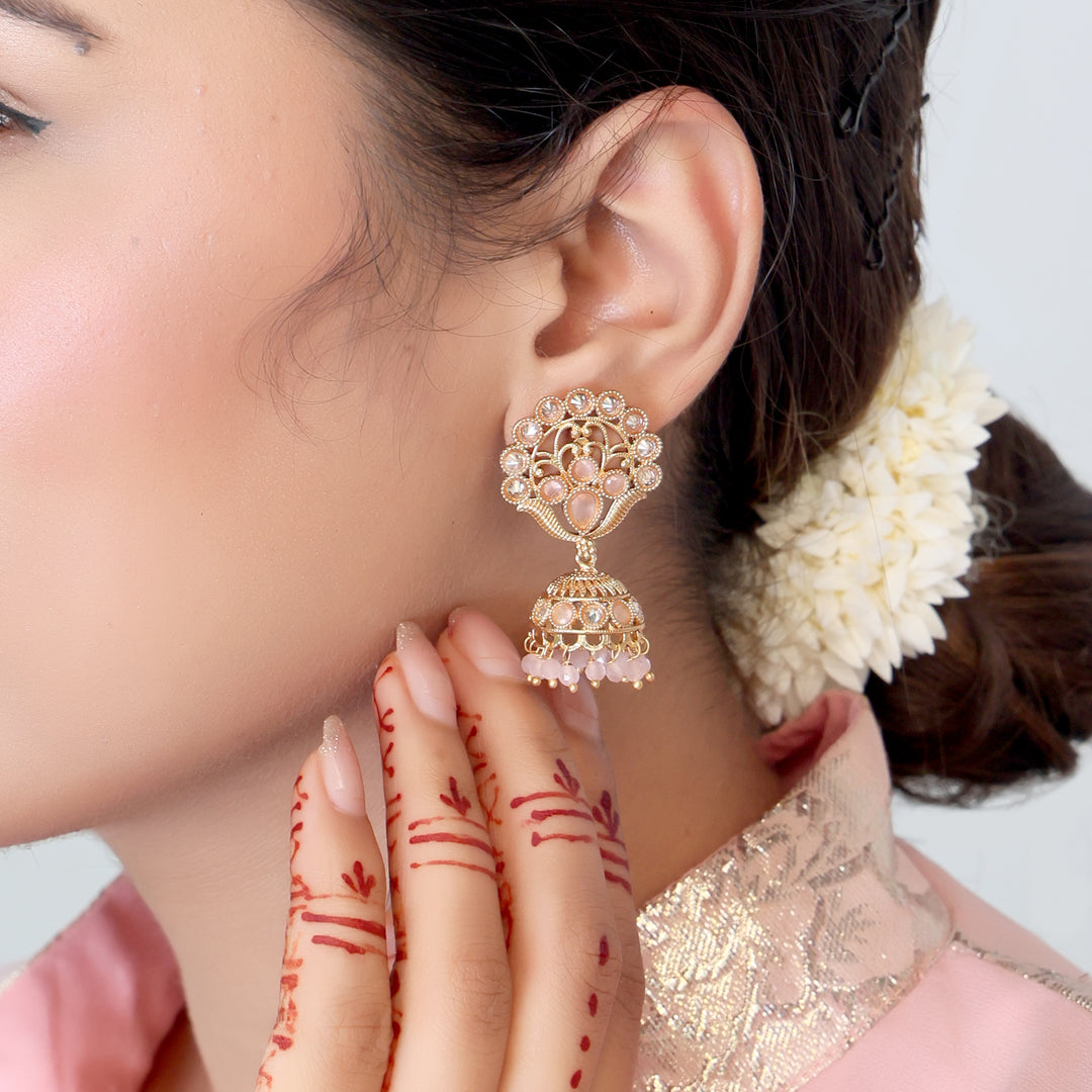 Pastel Pink Kundan Jhumka