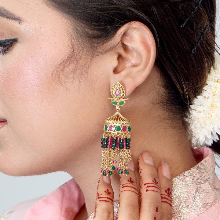 Multi-Stone Long Dangler Jhumka