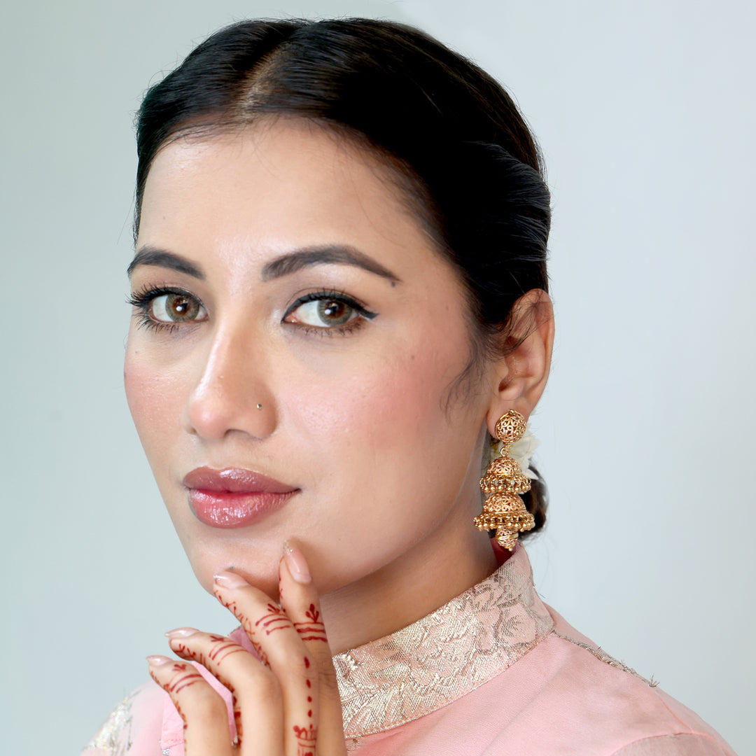 Triple Dome Filigree Jhumka - Gold