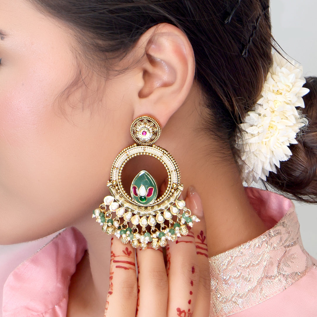 Lotus Charm Kundan Chandbali