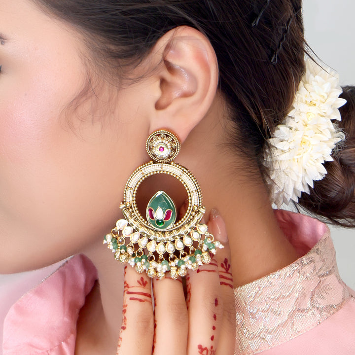 Lotus Charm Kundan Chandbali