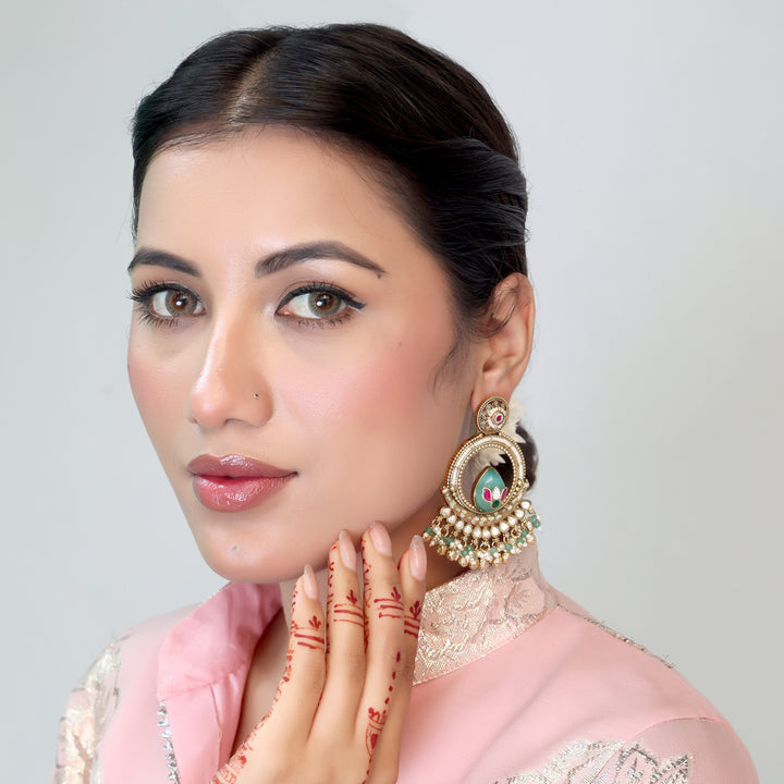 Lotus Charm Kundan Chandbali