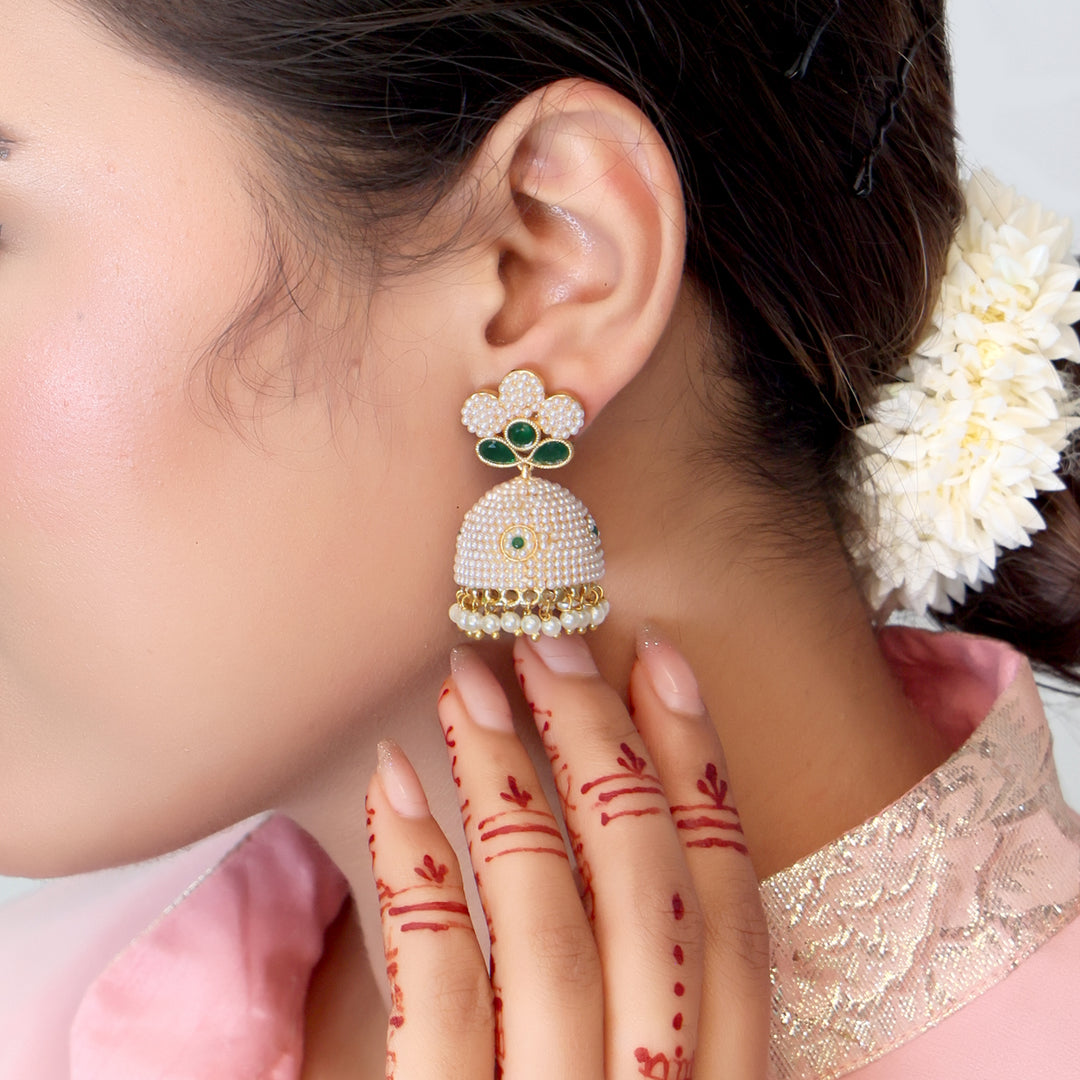 Pearl Dome Floral Jhumka