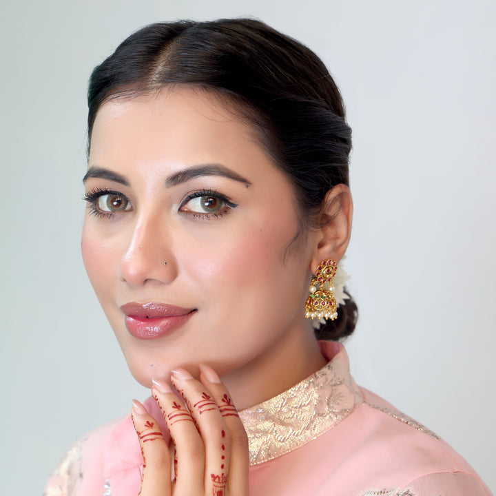 Ruby-Green Traditional Polki Jhumka