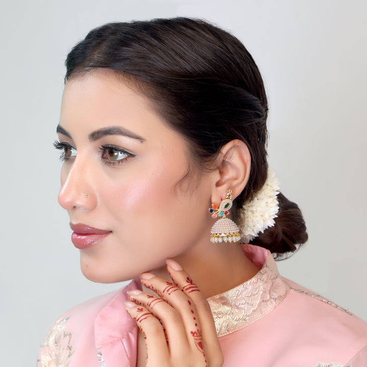 Multicolor Peacock Pearl Jhumka