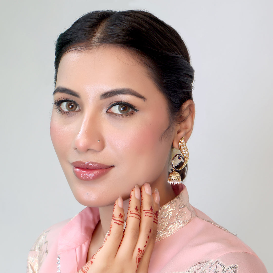 Contemporary Pearl & Enamel Curve Jhumka