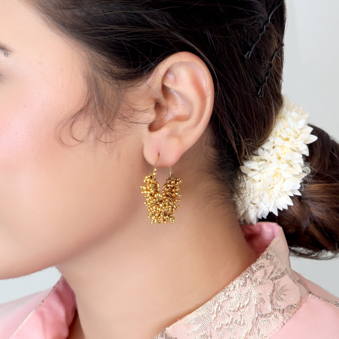 Golden Cluster Beaded Hoop Earrings