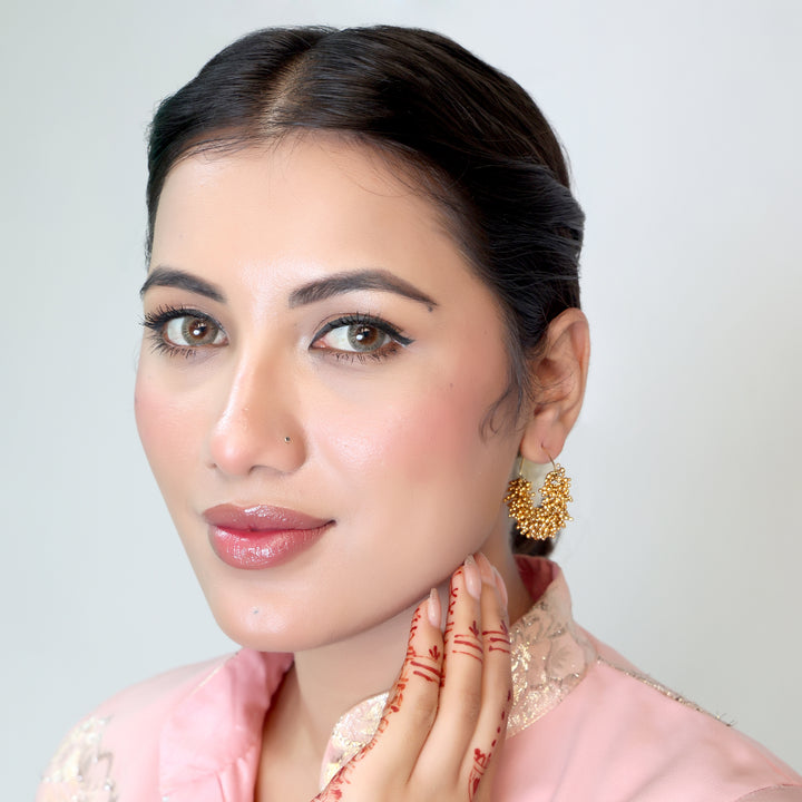 Golden Cluster Beaded Hoop Earrings