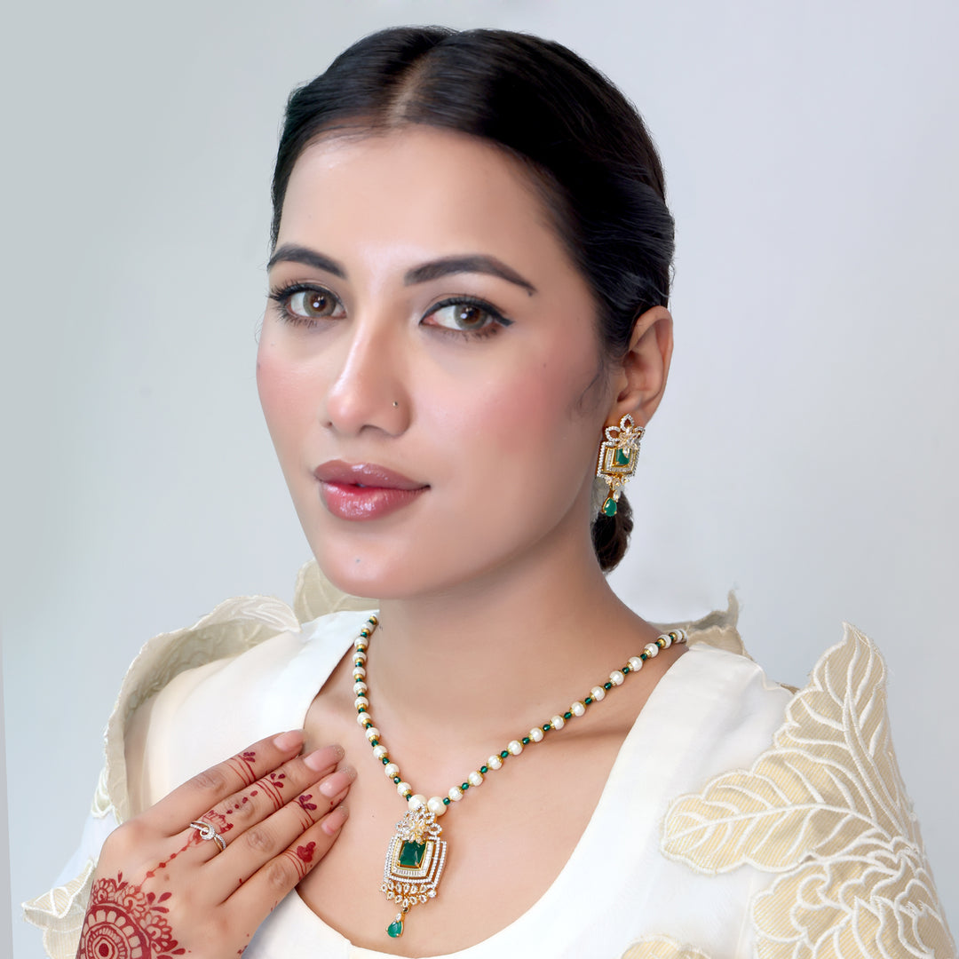 Emerald Polki Pearl Necklace Set