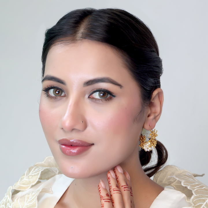 Golden & Pearl Cluster Hoop Earrings