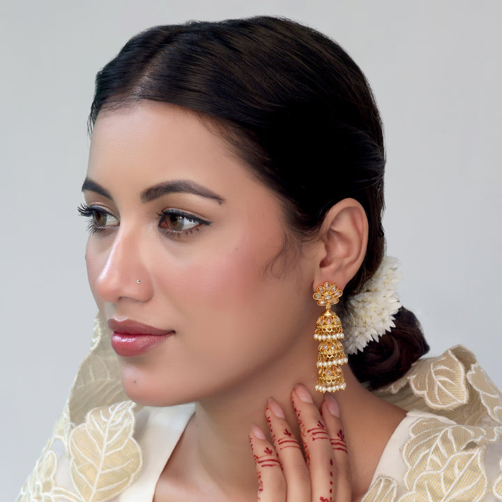 Floral Layered Gold Jhumka