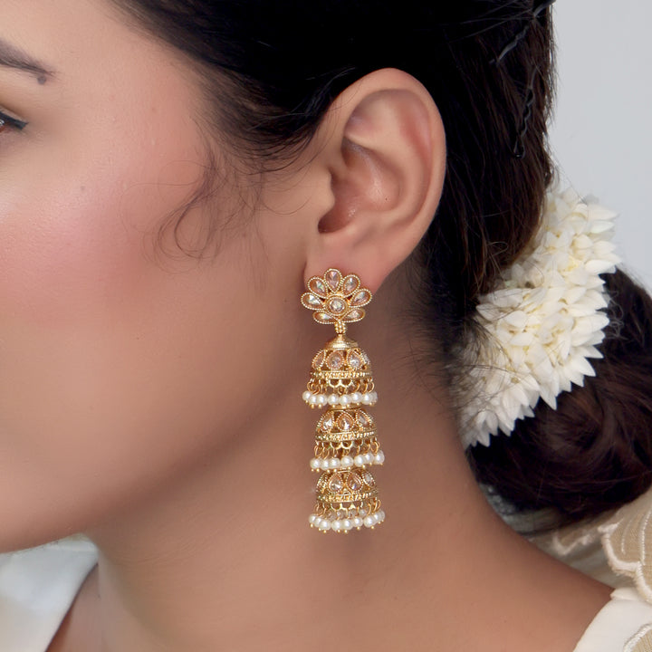 Floral Layered Gold Jhumka