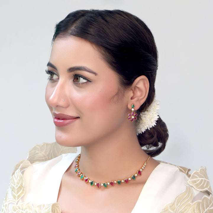 Ruby Emerald Polki Necklace Set