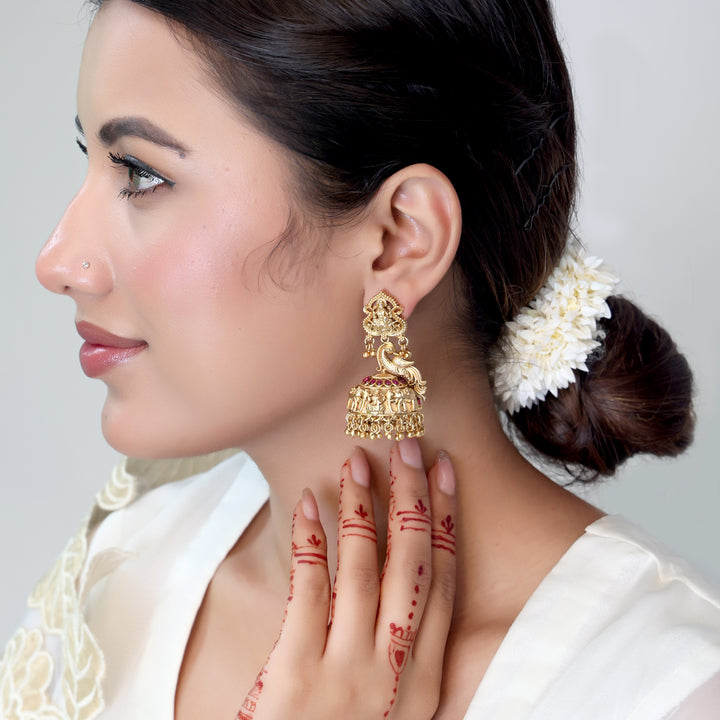 Peacock Temple Jhumka Earrings