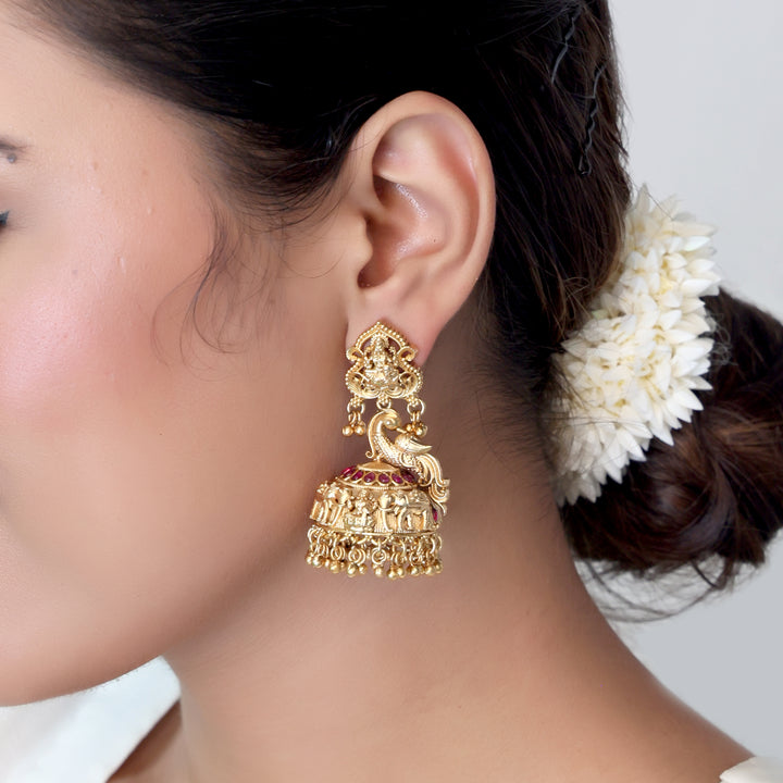 Peacock Temple Jhumka Earrings