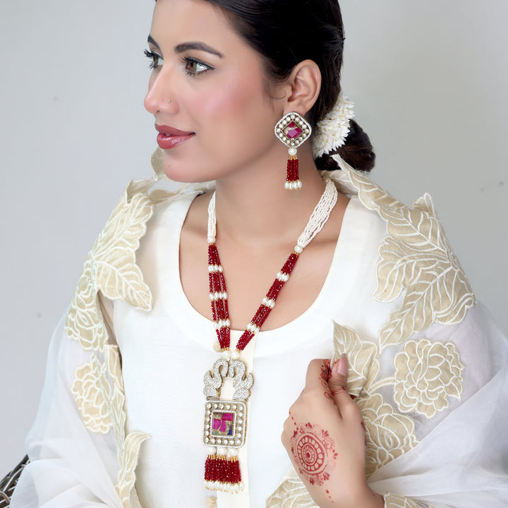 Ruby Pearl Long Mala Set
