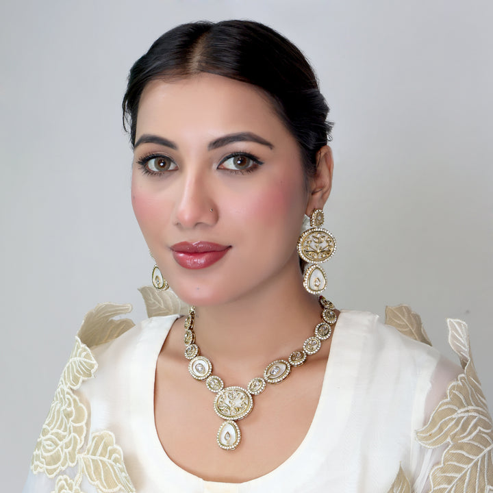 Royal Meenakari White Enamel Kundan Necklace Set