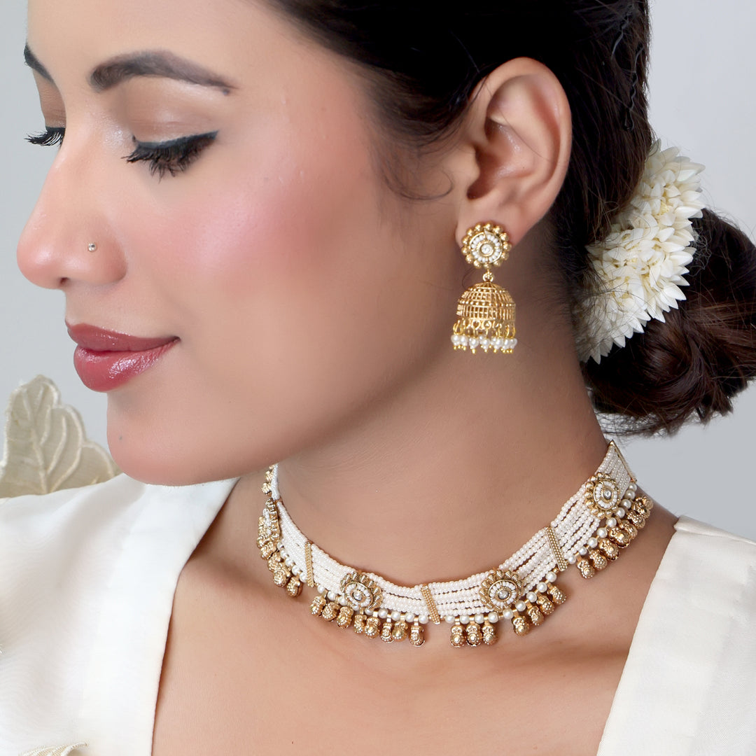 Ivory Pearl & Golden Kundan Choker Set