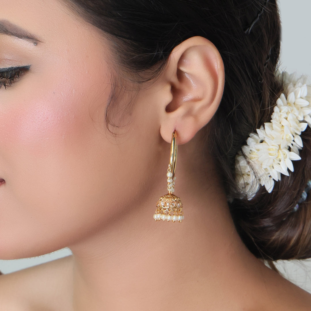 Golden Pearl Hoop Jhumka Earrings