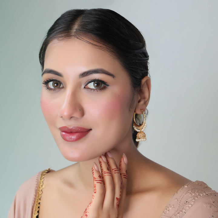 Golden Pearl Hoop Jhumka Earrings
