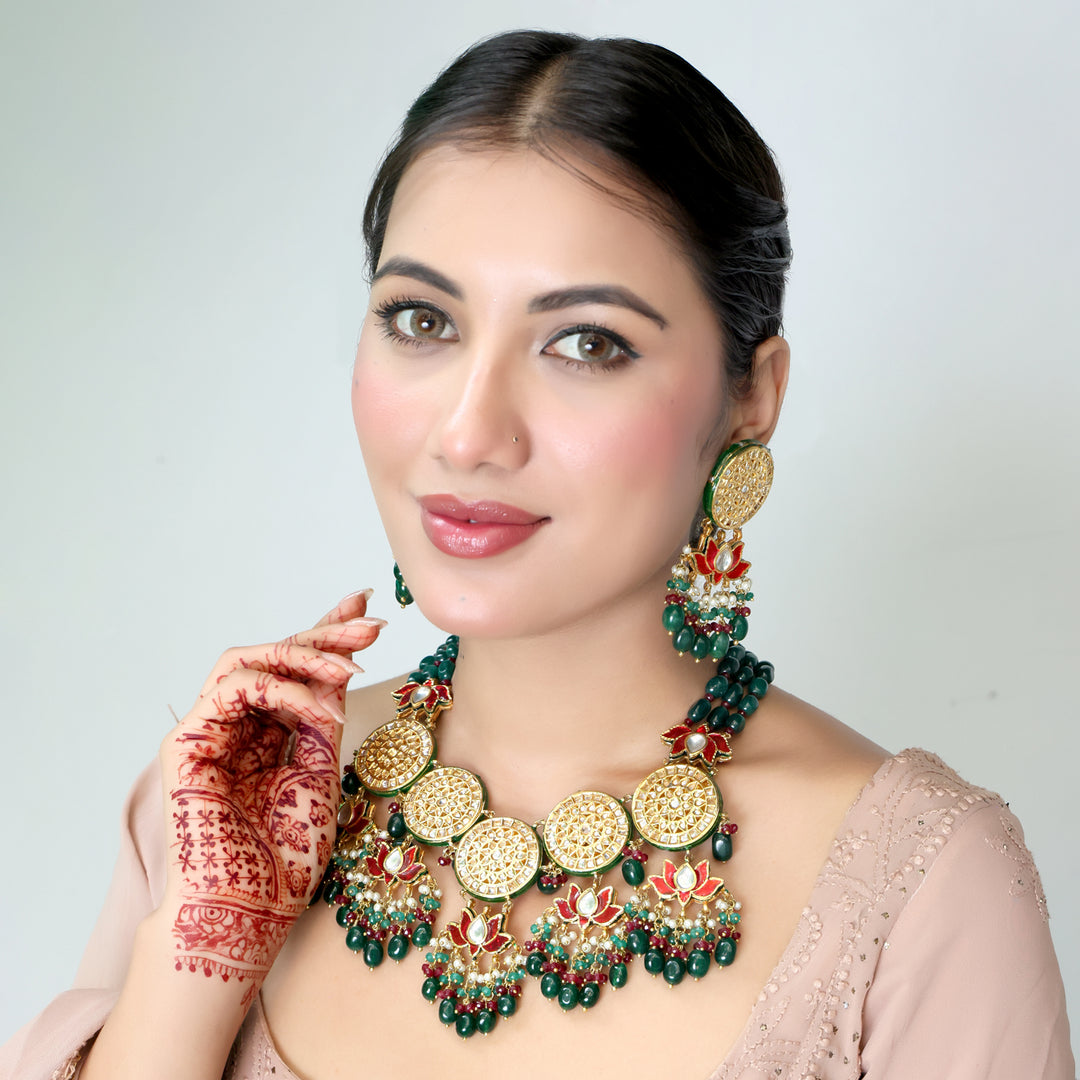 Royal Lotus Kundan Necklace Set