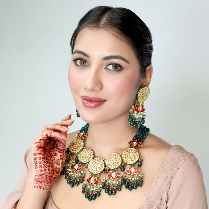 Royal Lotus Kundan Necklace Set