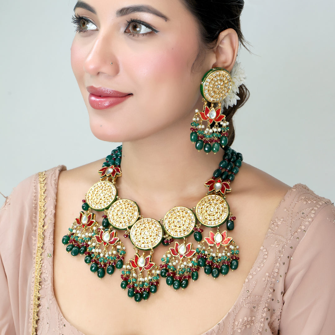 Royal Lotus Kundan Necklace Set