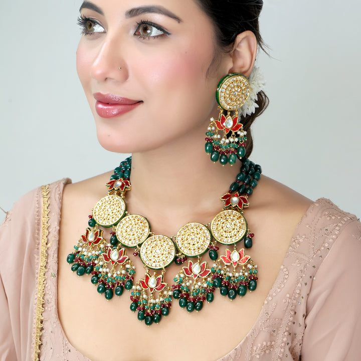 Royal Lotus Kundan Necklace Set