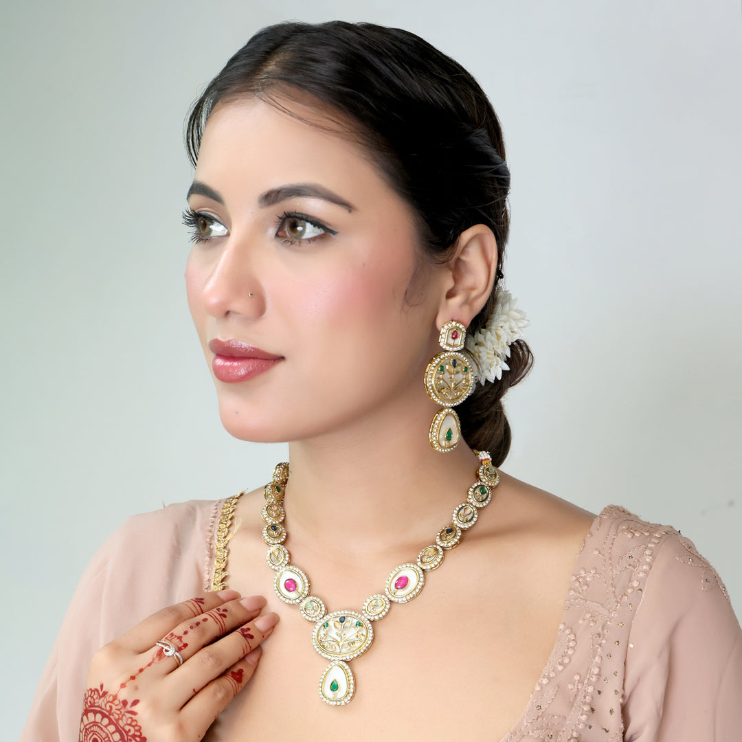 Regal Kundan Meenakari Necklace Set with Multicolor Stones