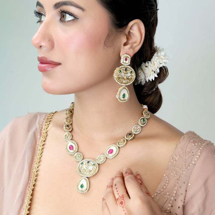 Regal Kundan Meenakari Necklace Set with Multicolor Stones