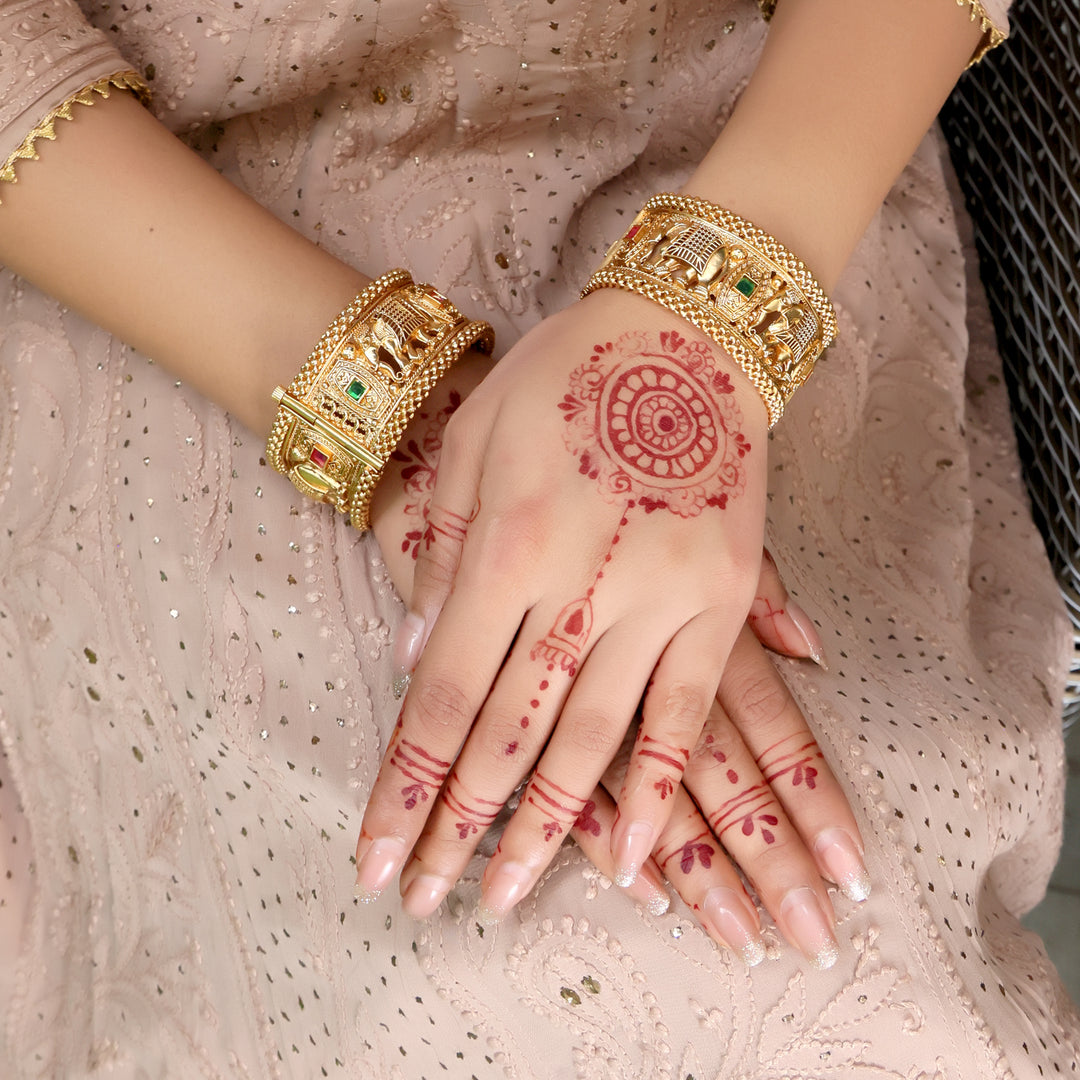 Grand Temple Heritage Kada Set with Ruby & Emerald Accents