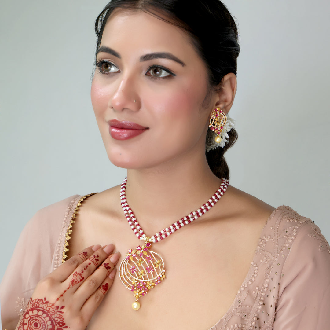 Celestial Pearl Beaded Pendant Necklace Set