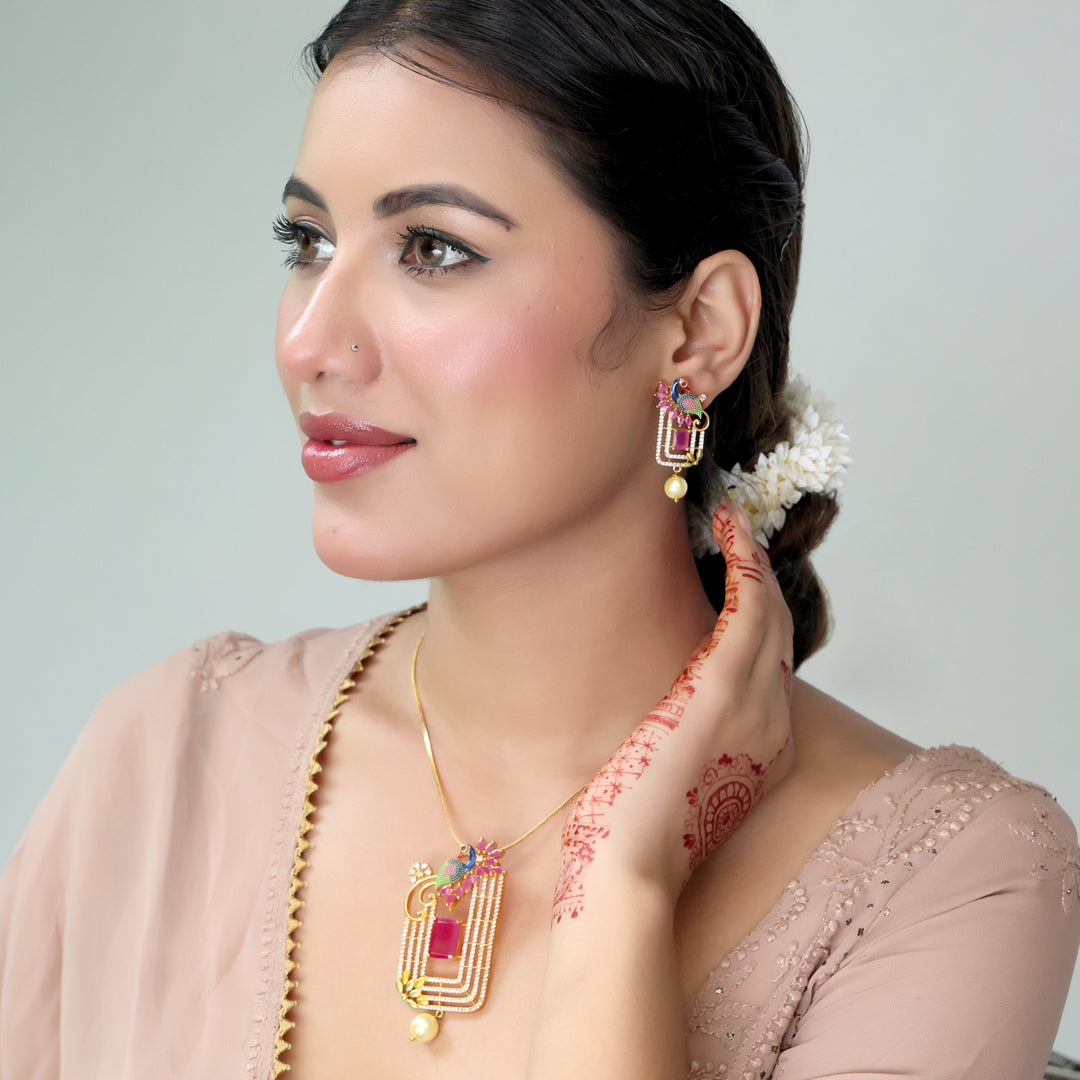 Art Deco Ruby Pendant Necklace Set