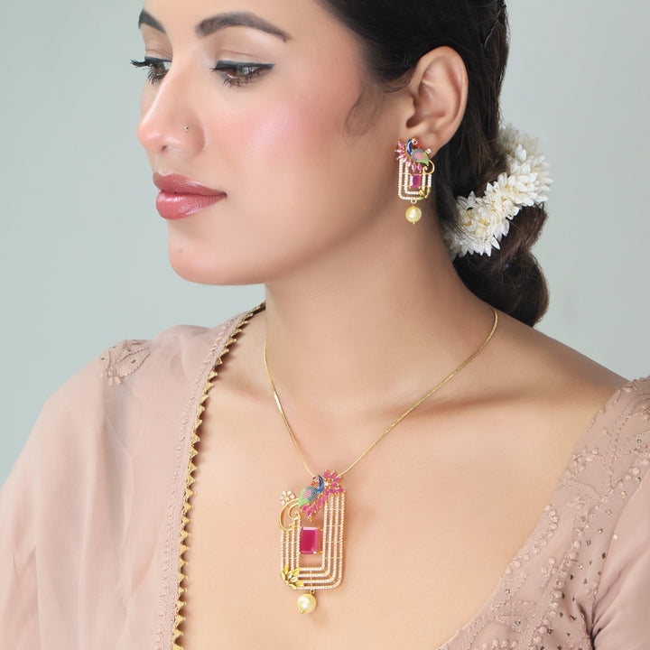 Art Deco Ruby Pendant Necklace Set