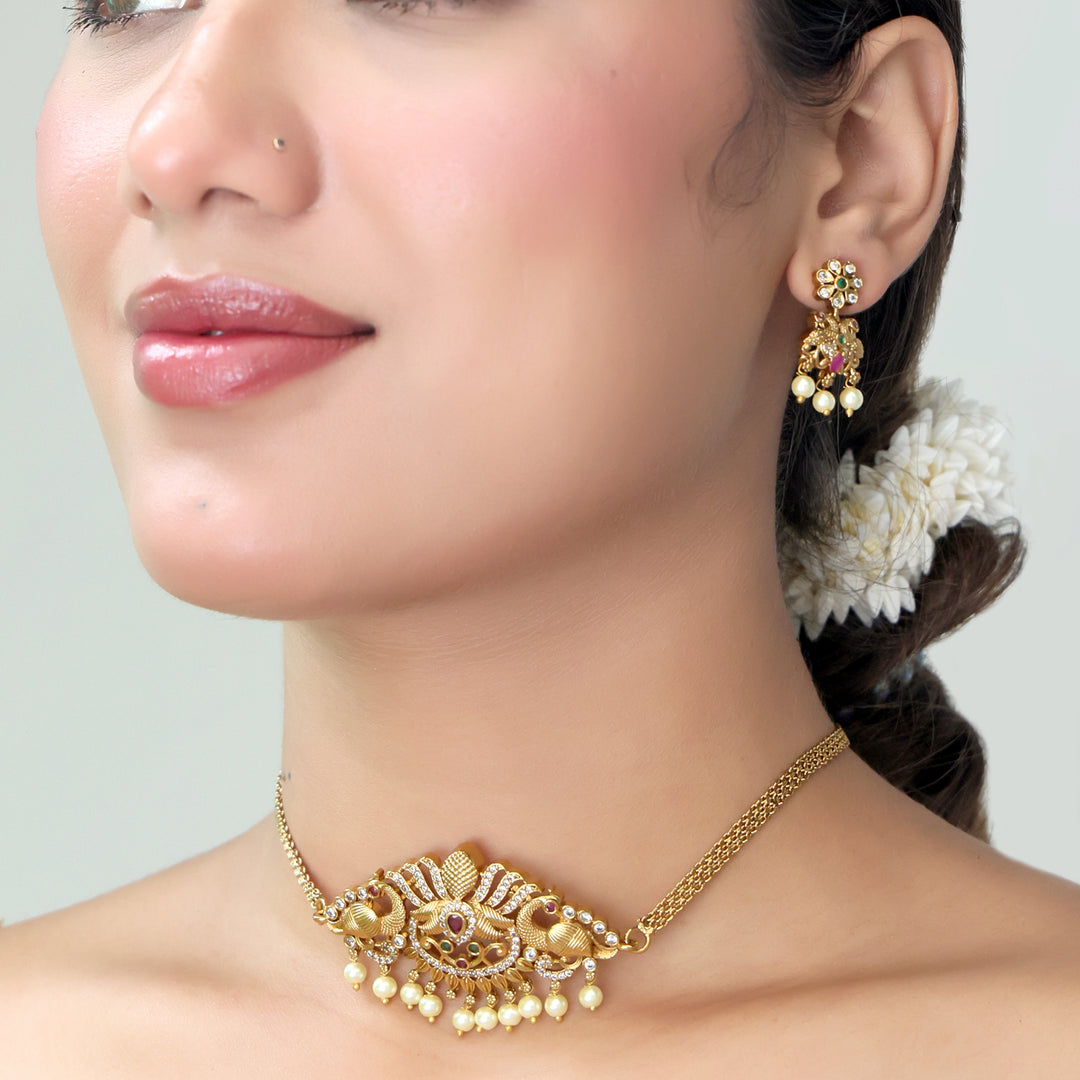 Royal Pearl Drop Temple Choker Set