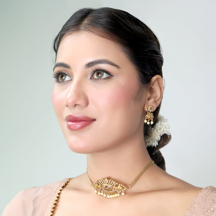 Royal Pearl Drop Temple Choker Set