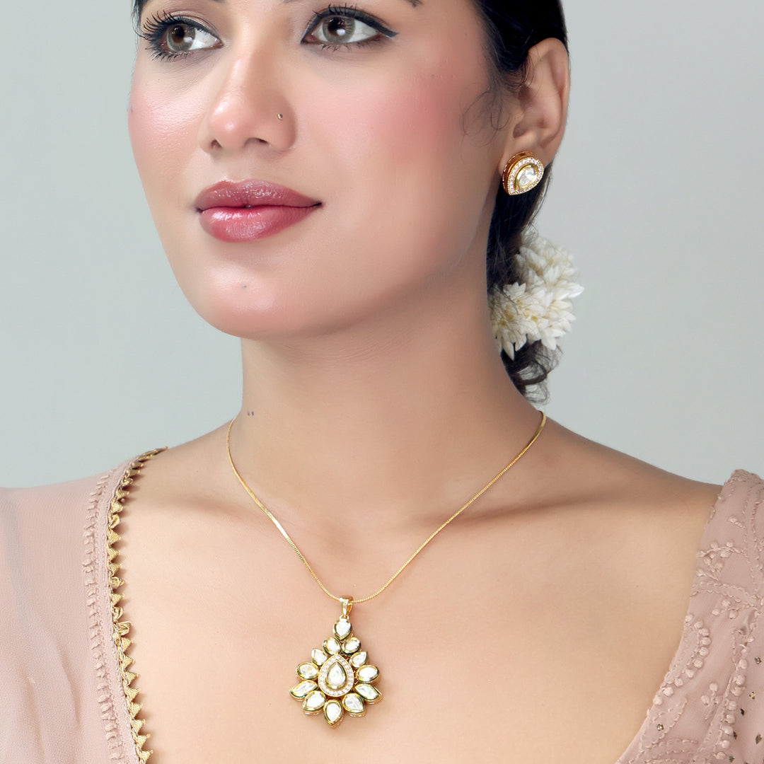 Classic Polki Drop Pendant Necklace Set