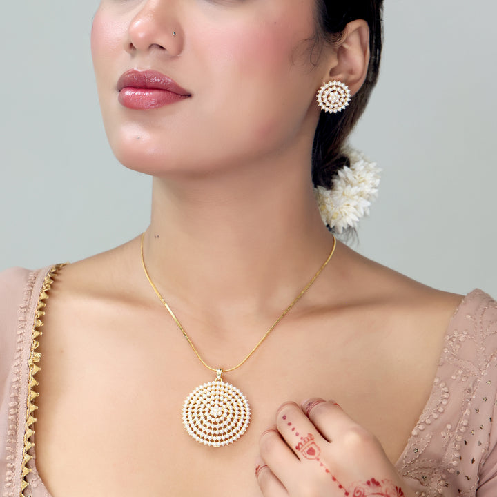 Classic Round Spiral Pearl Pendant Necklace Set